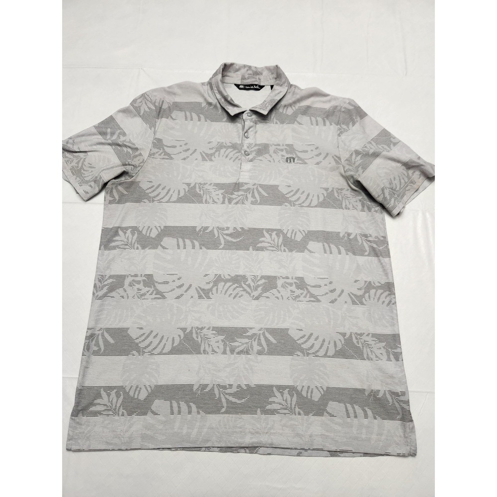 Travis Mathew Polo Shirt Mens XL Gray Tropical Leaf Stripe Golf Pima Casual Prep